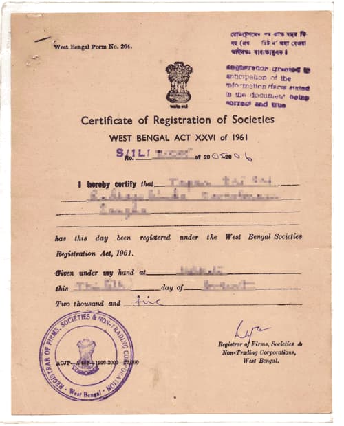 ngo society registration certificate sample